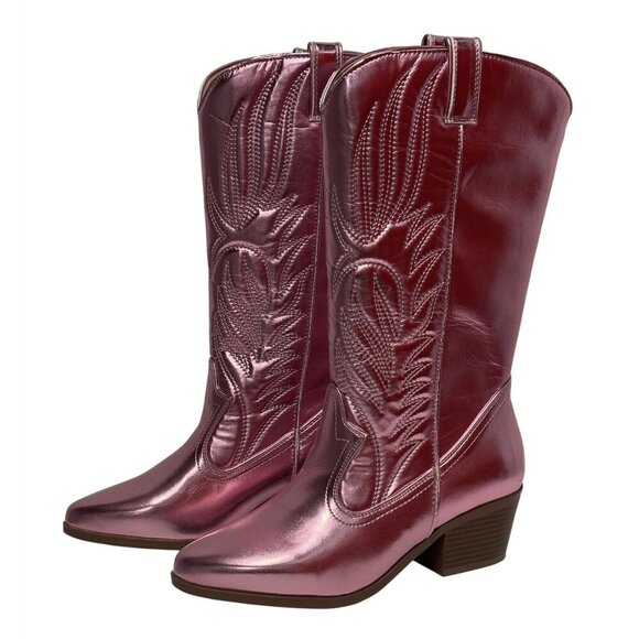 QUPID / Montana-73 / Pink Metallic / Chunky /  Heel Western / Cowboy Boots / Wit - Picture 2 of 7